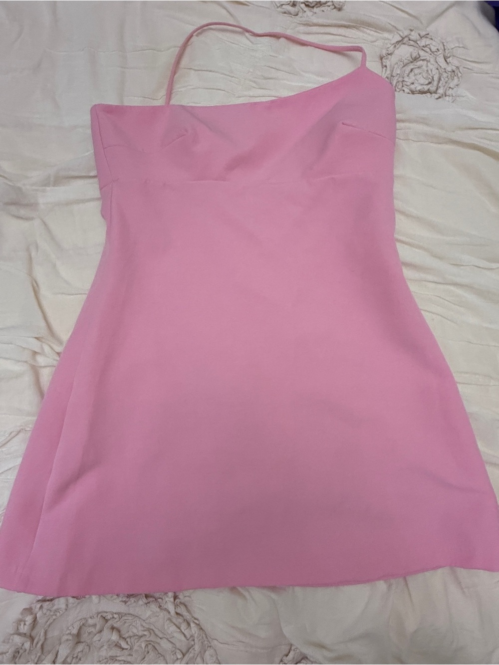 Zara Baby Pink Asymmetric One-Shoulder Mini Dress